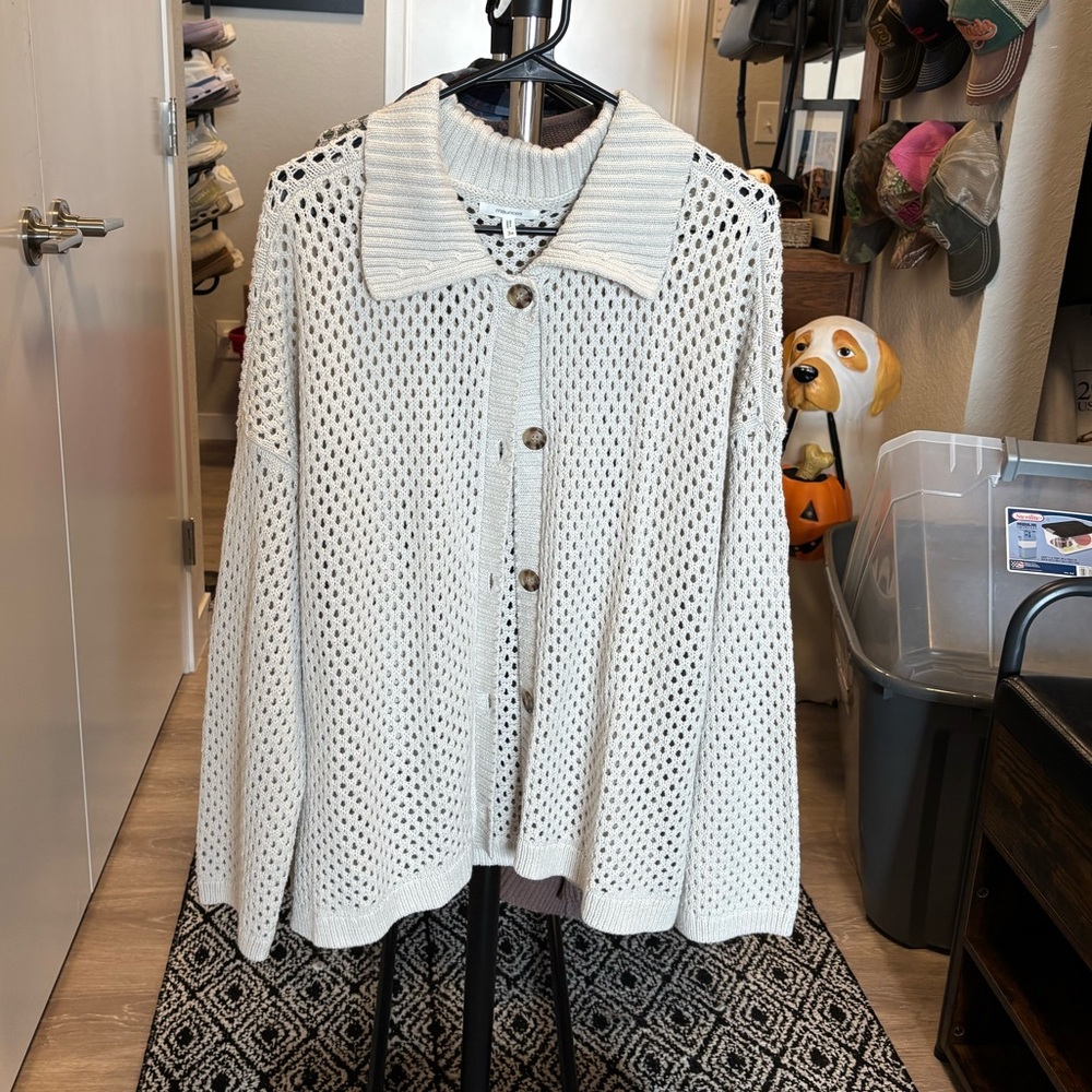 Maurices Cream Button-Up Crochet Cardigan